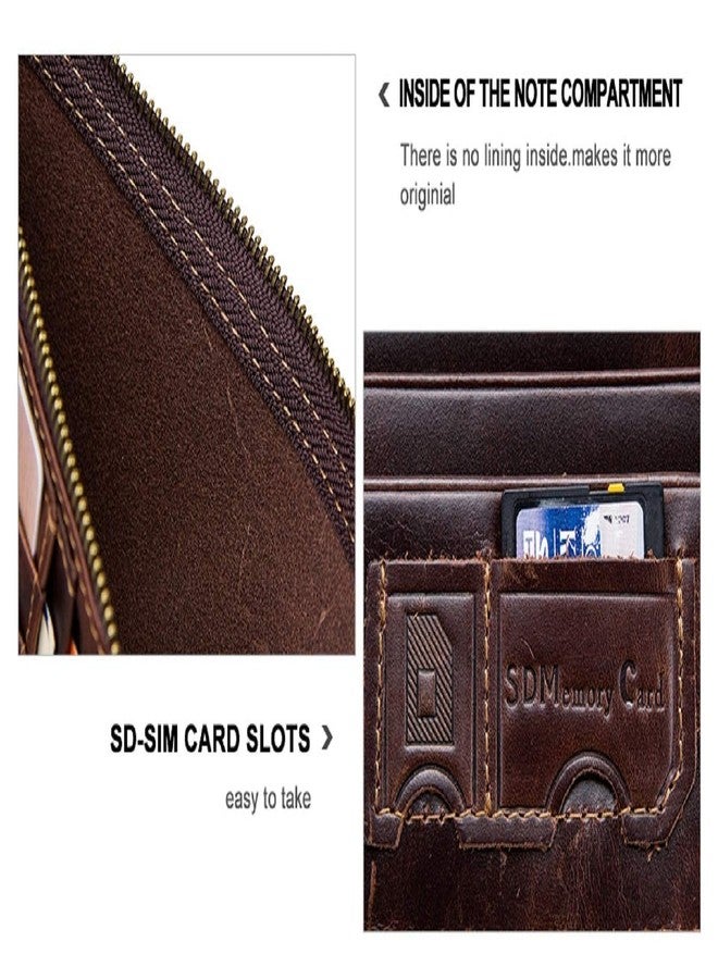 Contacts Men's Genuine Leather Wallet | RFID Blocking | Bifold with Button Closure | 13 Card Slots Including 1 ID Window, 1 Zip Closure Currency Compartment (Hori Brown) - Image 4
